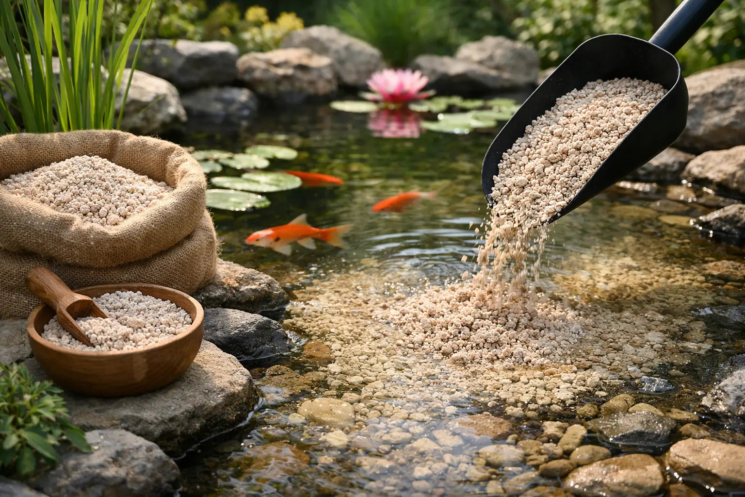 Maërl für Teichboden im Gartenteich anwenden