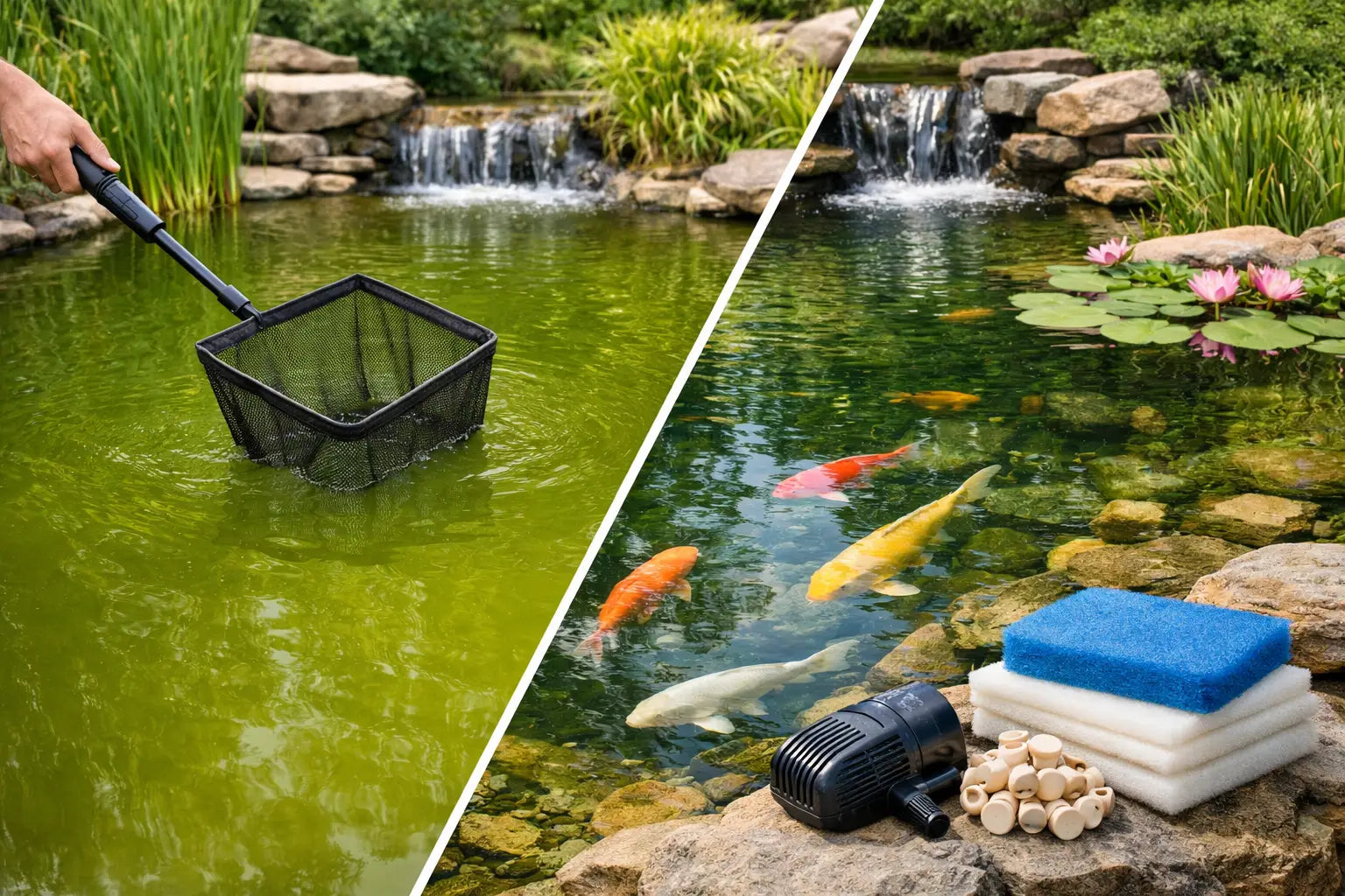 Grünes Teichwasser schnell klären in 5 Schritten
