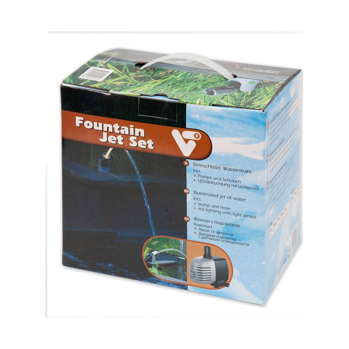 VT Fountain Jet Set – Wasserstrahldüse mit Pumpe, LED-Beleuchtung und Sensor, 1000 l/h