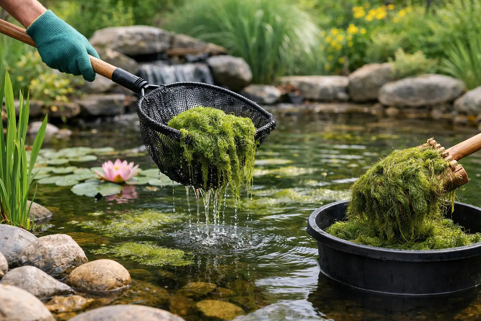 Fadenalgen ohne Chemie entfernen im Gartenteich