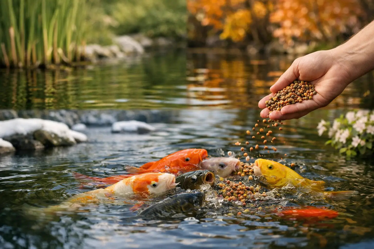 Teichfische richtig füttern im Jahresverlauf